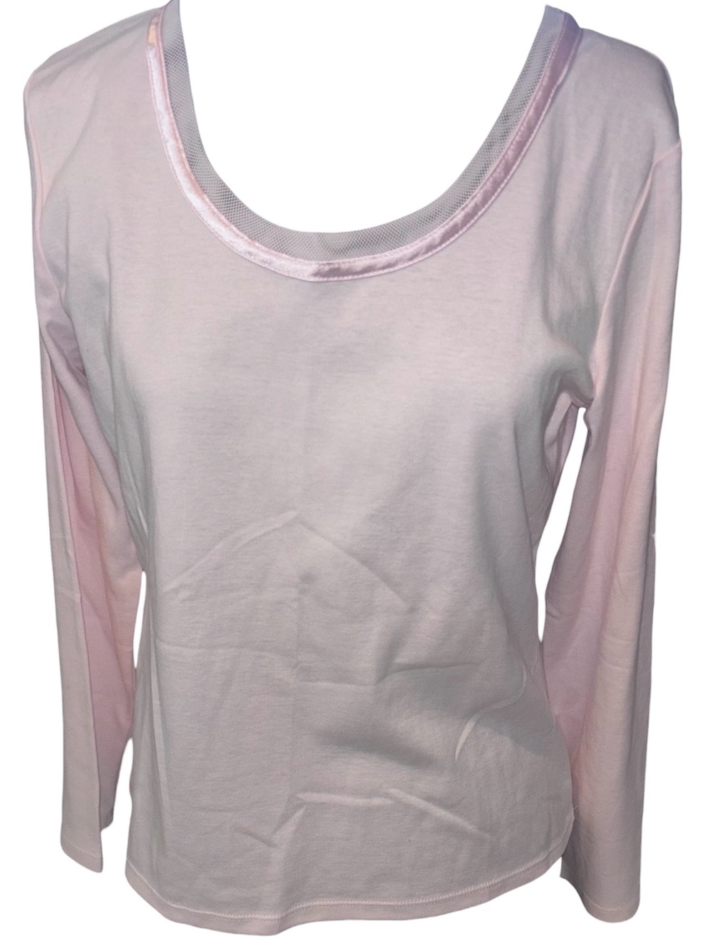 Talbots Intimates Light Pink Women's Long Sleeve Mesh Scoop Neck Top Petite S PS